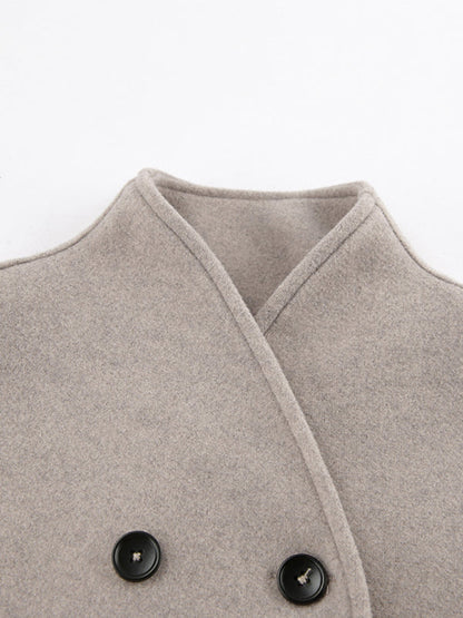 Coats- Double Breasted Coat | Woolen Surplice Jacket- - IndioGear Fashion and Gear