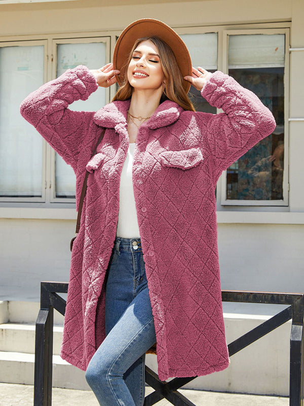 Coats- Fluffy Fleece Warmth Mid-Length Coat for Winter- Red- IndioGear Clothing and Gear