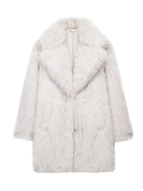 Coats- Luxurious Winter Essential Faux Fur Lapel Coat- White- IndioGear Clothing and Gear