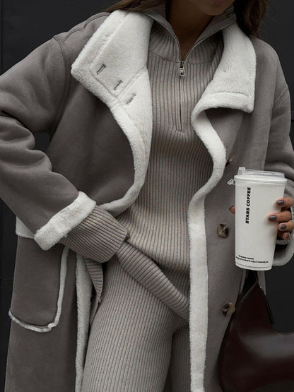 Coats-Single Breasted Teddy Bear Patched Coat | Cozy Longline Coat for Winter-Pekosa Women Clothing