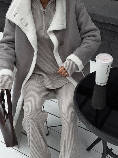 Coats-Single Breasted Teddy Bear Patched Coat | Cozy Longline Coat for Winter-Pekosa Women Clothing