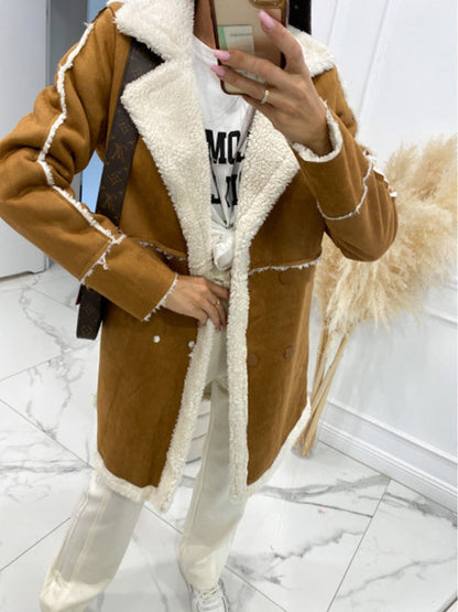 Coats- Winter Chunky Sherpa Coat | Double Breasted Faux Lamb Fur Jacket- - IndioGear Fashion and Gear