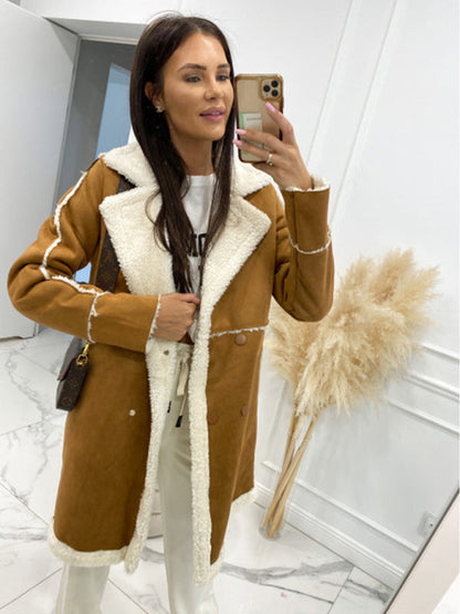 Coats- Winter Chunky Sherpa Coat | Double Breasted Faux Lamb Fur Jacket- - IndioGear Fashion and Gear