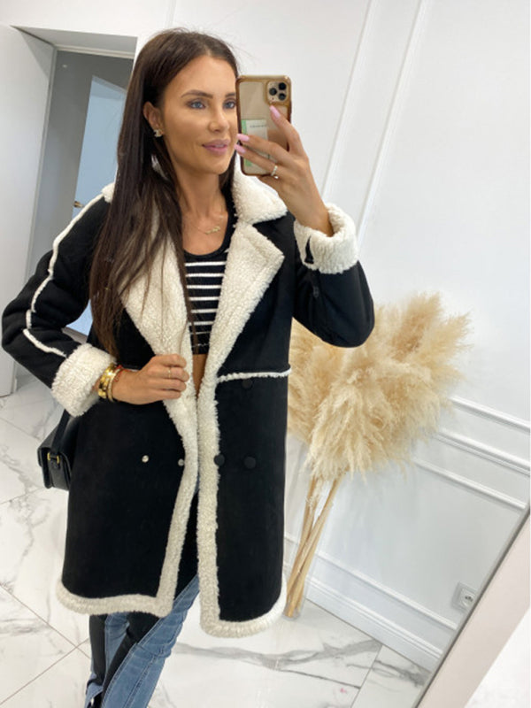 Coats- Winter Chunky Sherpa Coat | Double Breasted Faux Lamb Fur Jacket- - IndioGear Fashion and Gear