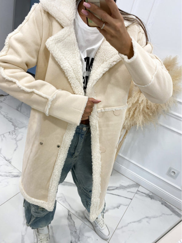 Coats- Winter Chunky Sherpa Coat | Double Breasted Faux Lamb Fur Jacket- - IndioGear Fashion and Gear