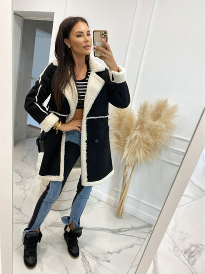 Coats- Winter Chunky Sherpa Coat | Double Breasted Faux Lamb Fur Jacket- - IndioGear Fashion and Gear