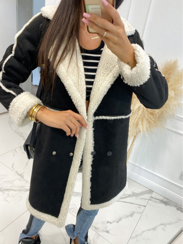 Coats- Winter Chunky Sherpa Coat | Double Breasted Faux Lamb Fur Jacket- - IndioGear Fashion and Gear