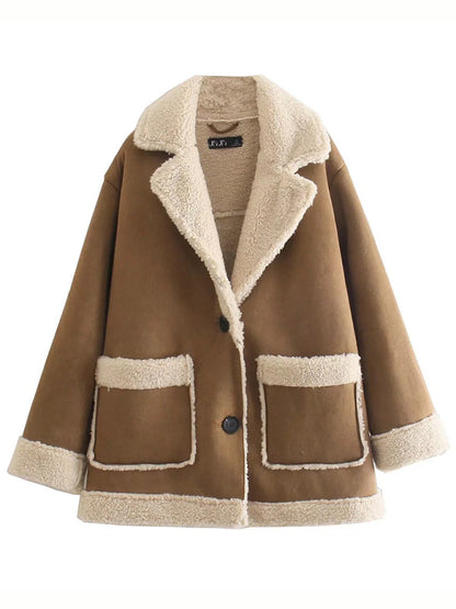 Coats- Winter Coat with Thick Faux Fur - Warm Wool Cotton Jacket- - Pekosa Women Clothing