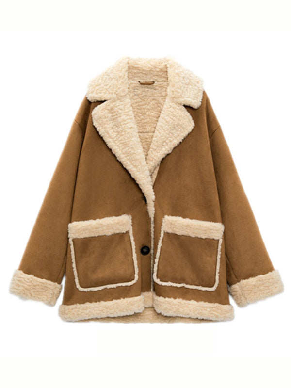 Coats- Winter Coat with Thick Faux Fur - Warm Wool Cotton Jacket- - Pekosa Women Clothing