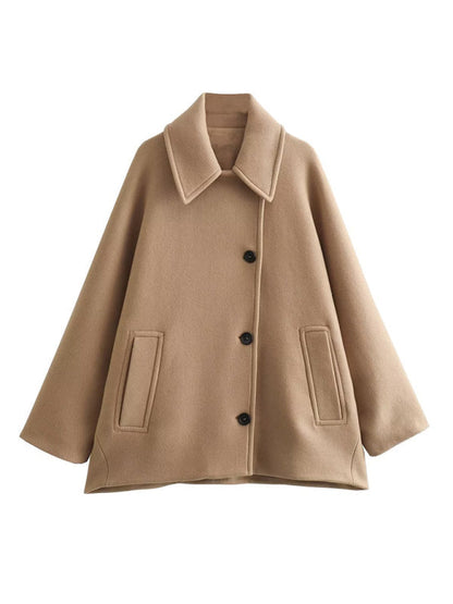 Coats- Winter Cozy Single Breasted Coat | Solid Oversized Collared Jacket- - IndioGear Fashion and Gear