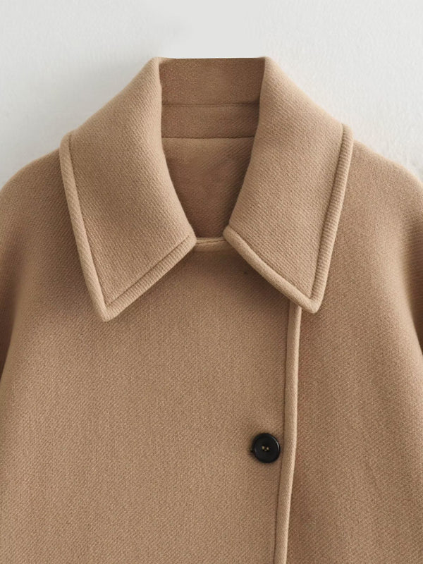 Coats- Winter Cozy Single Breasted Coat | Solid Oversized Collared Jacket- - IndioGear Fashion and Gear