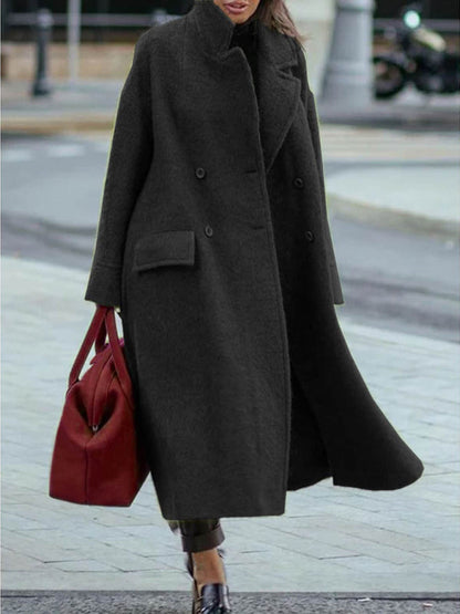 Coats- Woolen Longline Peacoat | Double Breasted Winter Coat- - IndioGear Fashion and Gear