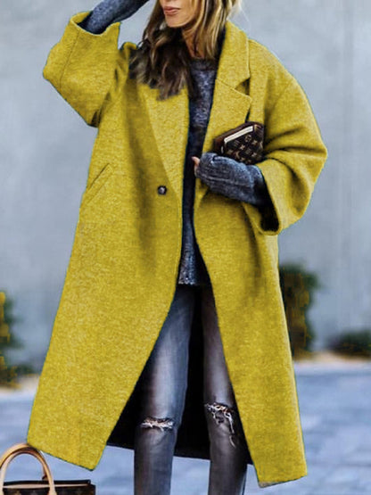 Coats- Woolen Longline Peacoat | Double Breasted Winter Coat- Yellow- IndioGear Fashion and Gear