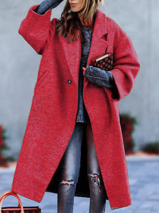 Coats- Woolen Longline Peacoat | Double Breasted Winter Coat- Red- IndioGear Fashion and Gear