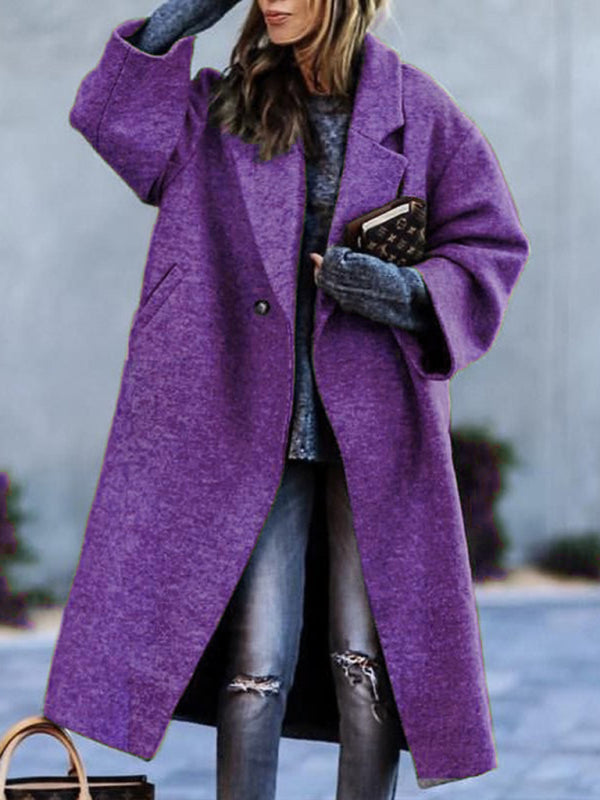 Coats- Woolen Longline Peacoat | Double Breasted Winter Coat- Purple- IndioGear Fashion and Gear