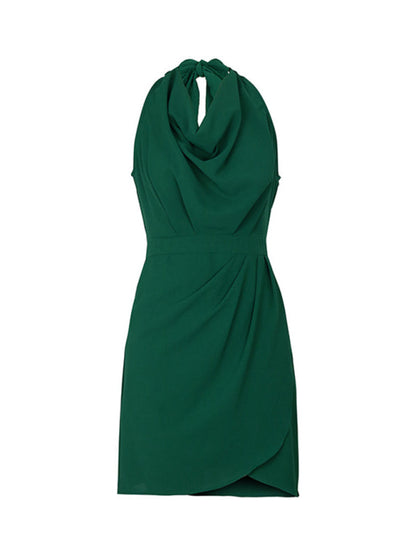 Cocktail Dresses- Essential Cocktail Halter Cowl Mini Dress- - IndioGear Fashion and Gear