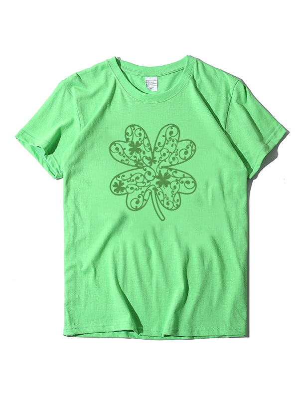 Cotton Tees- St. Paddy's Day in Women's Cotton Tee with Lucky Four-leaf Clover Print- Fruit green- IndioGear Fashion and Gear