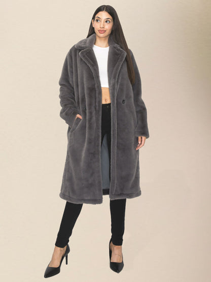 Cozy Coats- Plush Outerwear - Winter Thick Faux Fur Lapel Coat- - IndioGear Clothing and Gear