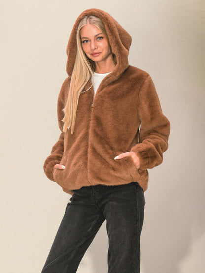 Cozy Jackets- Winter Hooded Thick Faux Fur Zip-Up Jacket- - IndioGear Clothing and Gear