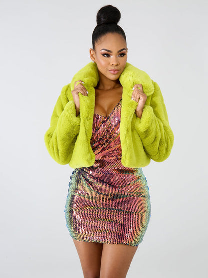 Crop Jackets- Cozy Open Front Crop Plush Jacket for Every Event- Green- IndioGear Clothing and Gear