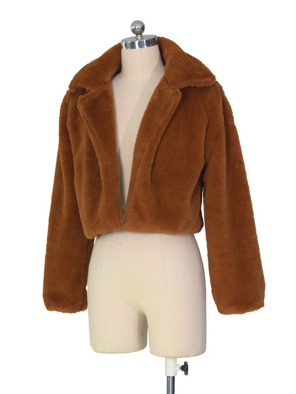 Crop Jackets- Cozy Open Front Crop Plush Jacket for Every Event- - IndioGear Clothing and Gear