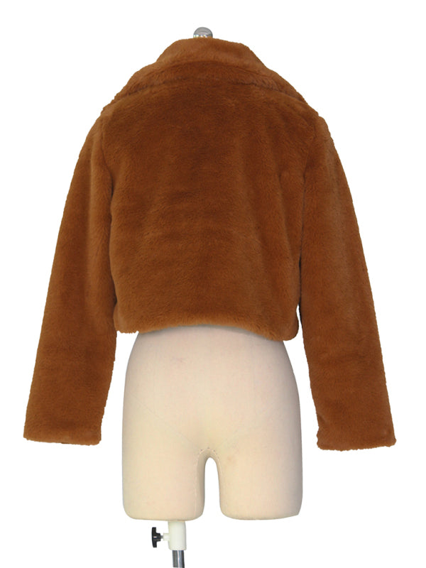 Crop Jackets- Cozy Open Front Crop Plush Jacket for Every Event- - IndioGear Clothing and Gear