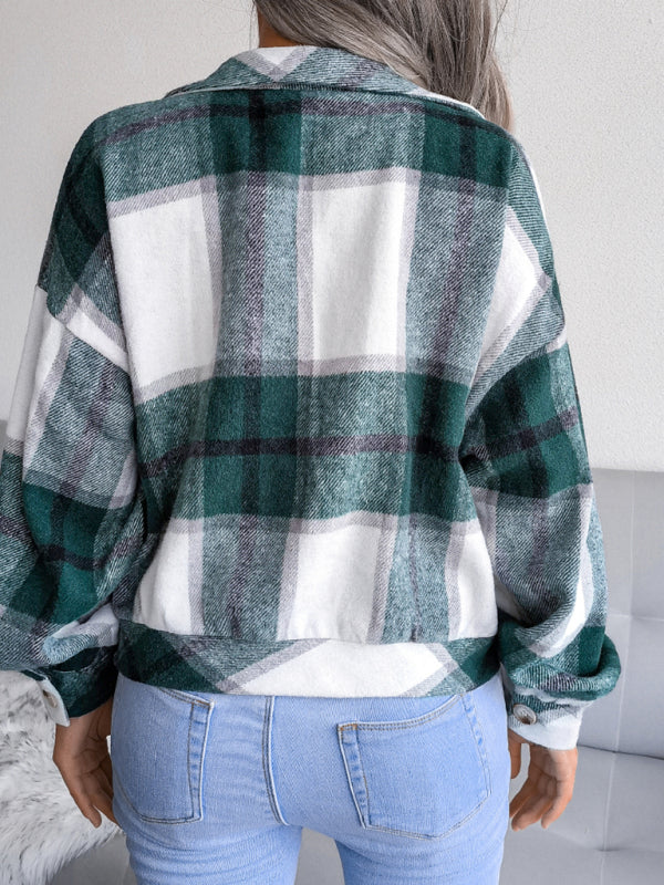 Crop Jackets- Plush Thick Flannel Plaid Jacket- - IndioGear Fashion and Gear