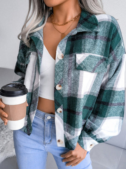 Crop Jackets- Plush Thick Flannel Plaid Jacket- - IndioGear Fashion and Gear