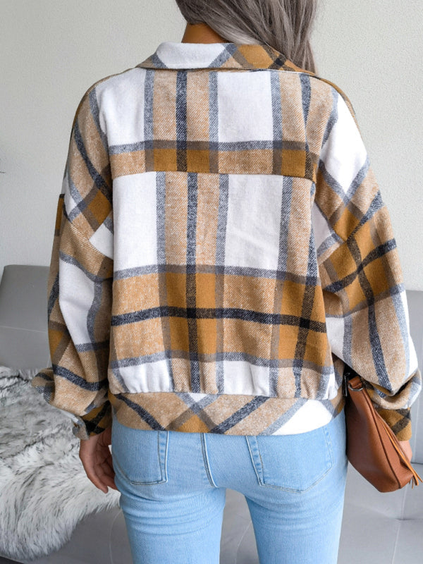 Crop Jackets- Plush Thick Flannel Plaid Jacket- - IndioGear Fashion and Gear