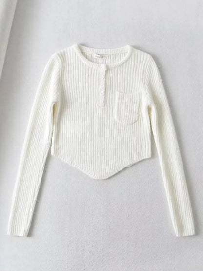 Crop Sweater-Cozy Ribbed Crop Sweater | Thickened Knit Top-Pekosa Women Clothing