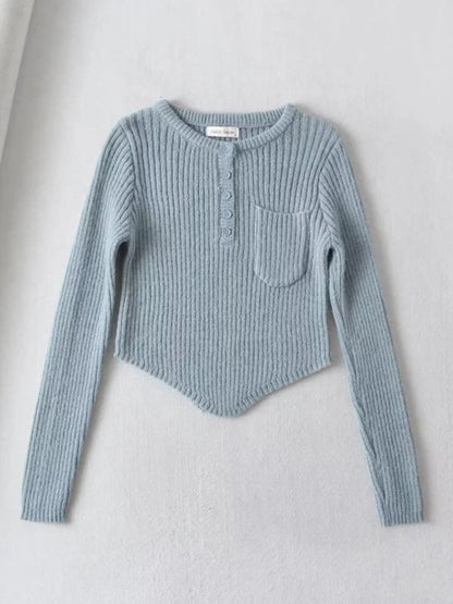 Crop Sweater-Cozy Ribbed Crop Sweater | Thickened Knit Top-Pekosa Women Clothing