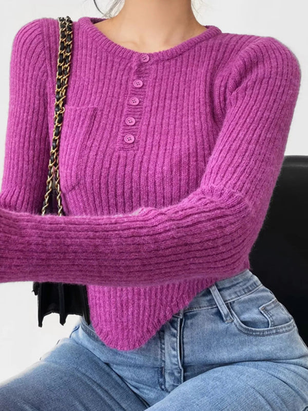 Crop Sweater-Cozy Ribbed Crop Sweater | Thickened Knit Top-Pekosa Women Clothing