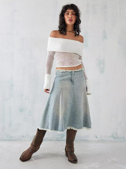 Crop Sweaters- Off-Shoulder Crop Sweater Winter Knitting Top- - IndioGear Clothing and Gear