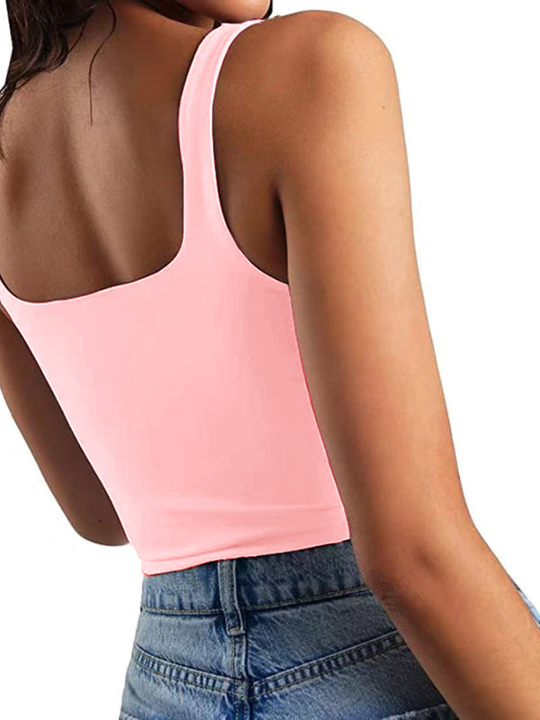 Crop Top- Women's Solid Square Neck Top - Fitted Crop Cami- - IndioGear Fashion and Gear