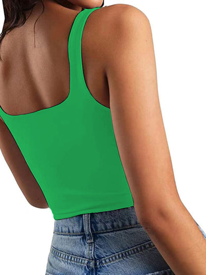 Crop Top- Women's Solid Square Neck Top - Fitted Crop Cami- - IndioGear Fashion and Gear