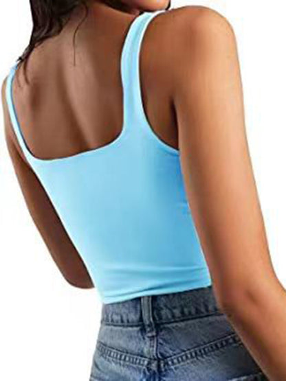 Crop Top- Women's Solid Square Neck Top - Fitted Crop Cami- - IndioGear Fashion and Gear