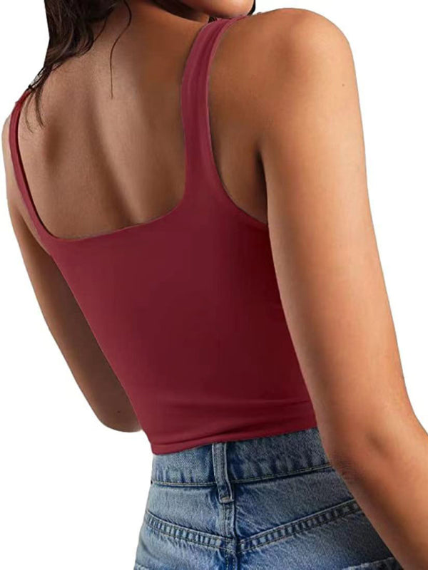 Crop Top- Women's Solid Square Neck Top - Fitted Crop Cami- - IndioGear Fashion and Gear