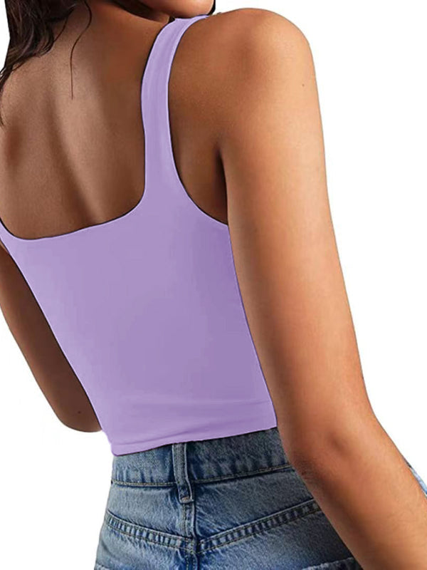 Crop Top- Women's Solid Square Neck Top - Fitted Crop Cami- - IndioGear Fashion and Gear