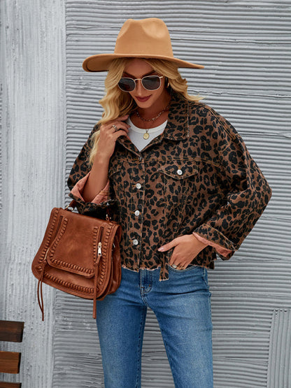 Leopard Denim Autumn Casual Crop Jacket | Denim Jackets | Pekosa Women Clothing