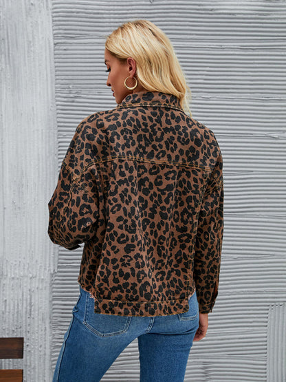 Leopard Denim Autumn Casual Crop Jacket | Denim Jackets | Pekosa Women Clothing