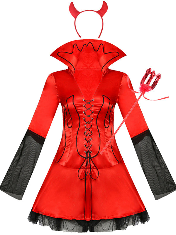 Devil Costume- Gothic Devil Costume: Cosplay Dress + Fork + Horns - Halloween Ready!- - IndioGear Fashion and Gear