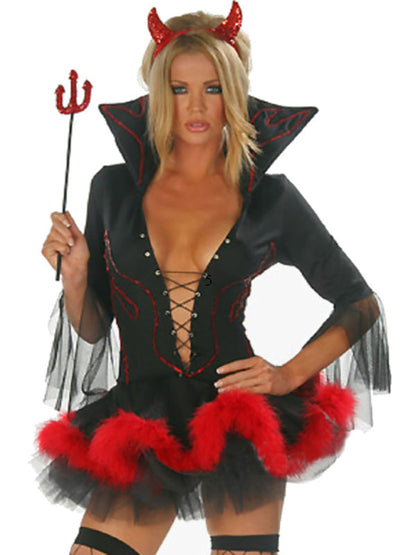 Devil Costume- Gothic Devil Costume: Cosplay Dress + Fork + Horns - Halloween Ready!- - IndioGear Fashion and Gear