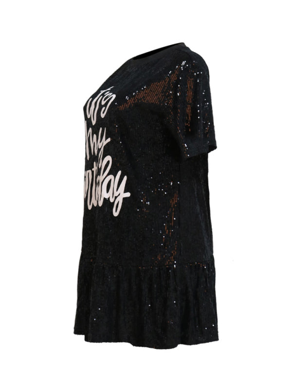 Disco Dresses- Sequined Disco Night Out Mini Dress- - IndioGear Clothing and Gear