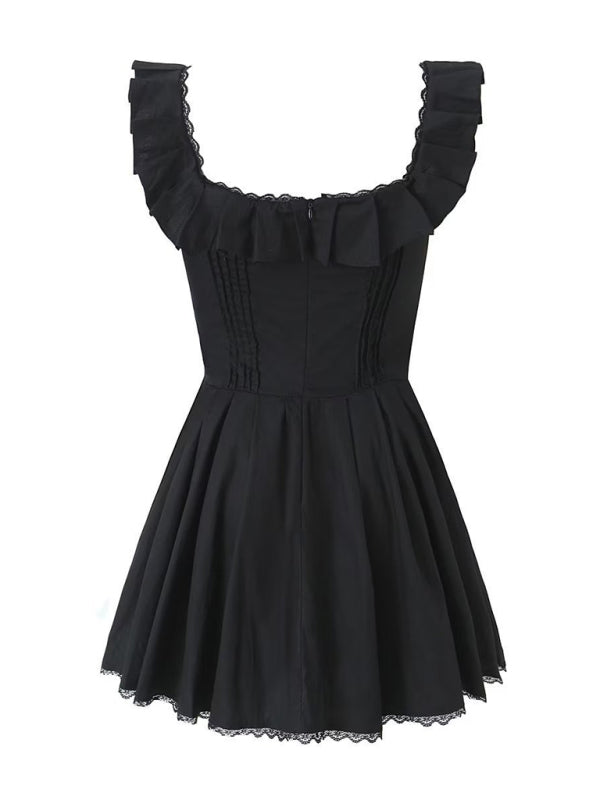 Doll Dresses- Solid Cotton Mini Dress with Fitted Waist- - IndioGear Fashion and Gear