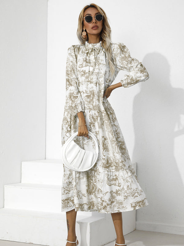 Dress- Autumn Floral Cotton Loose Tiered Sleeve Marxi Dress- - IndioGear Fashion and Gear