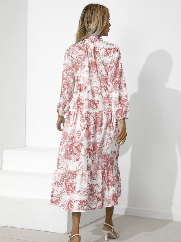 Dress- Autumn Floral Cotton Loose Tiered Sleeve Marxi Dress- - IndioGear Fashion and Gear