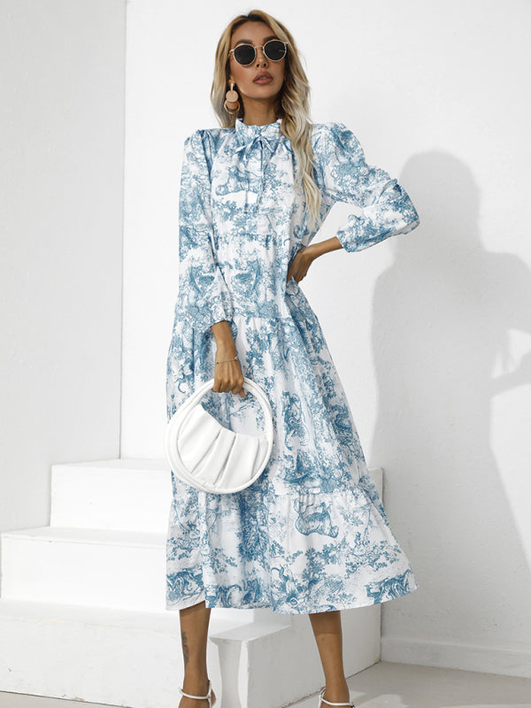 Dress- Autumn Floral Cotton Loose Tiered Sleeve Marxi Dress- - IndioGear Fashion and Gear