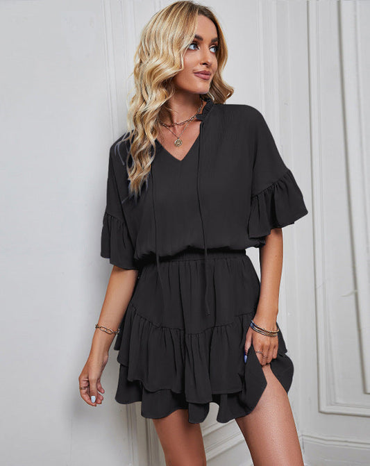 Dress- Be the Life of the Party in Our Fun and Flirty Mini Dress!- Black- IndioGear Fashion and Gear