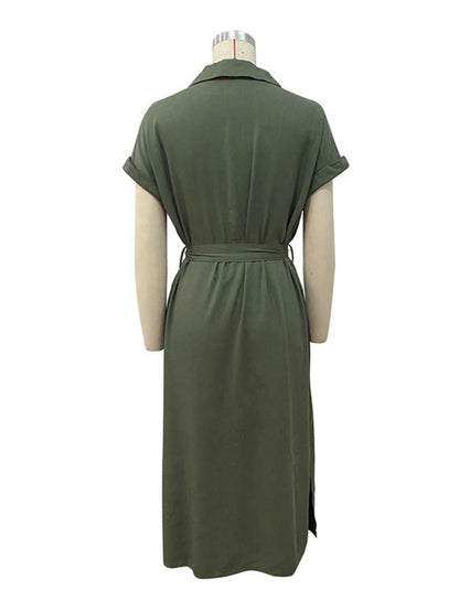 Dress- Belt Up and Feel Confident in Our Flattering Midi Dress- - IndioGear Fashion and Gear