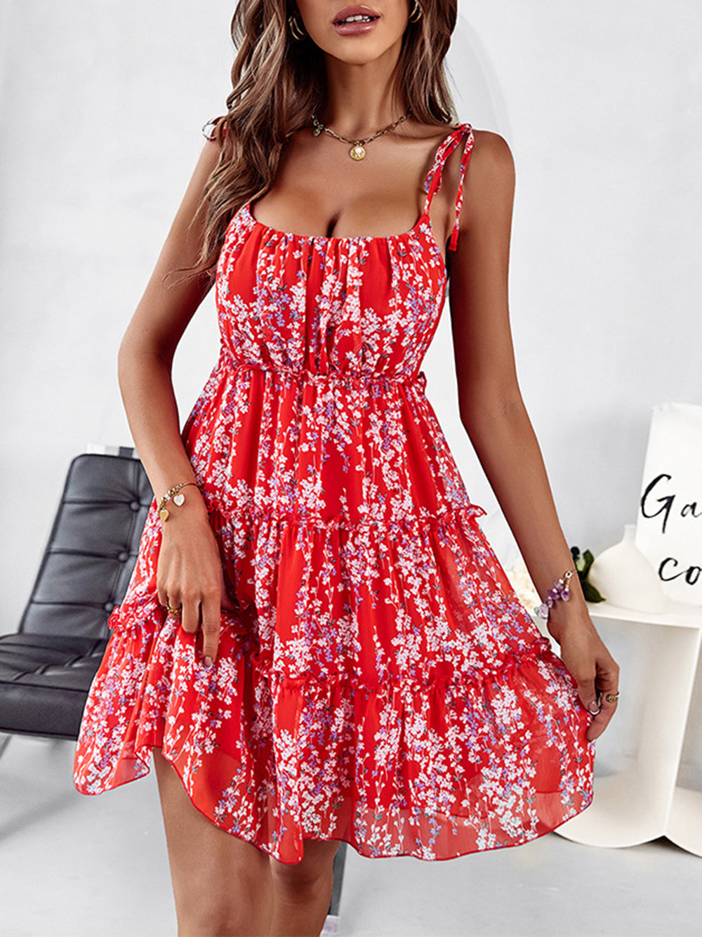 Dress- Bloom into Style with Our Fun and Flirty Floral Mini Dress!- - IndioGear Fashion and Gear